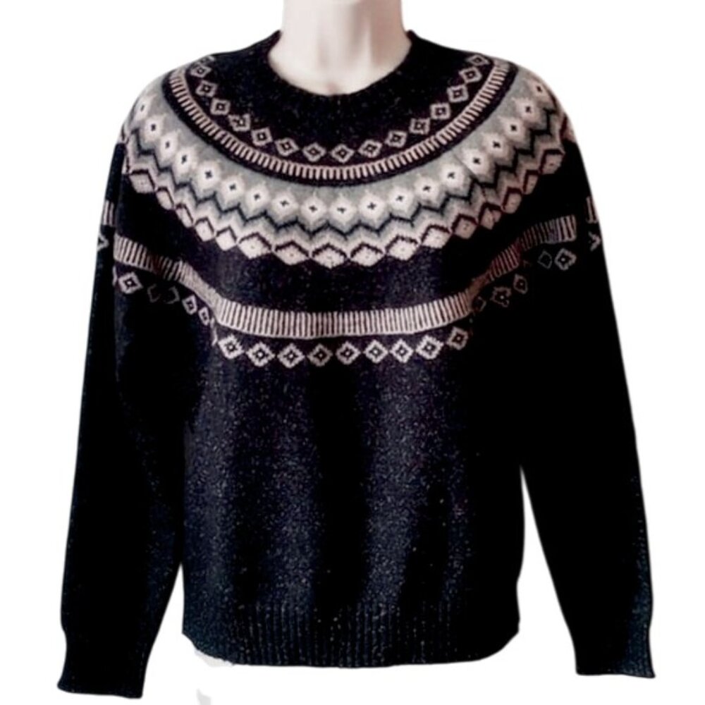 NWOT Original Weatherproof Vintage Faire Isle Crew Neck Sweater Charcoal Fleck